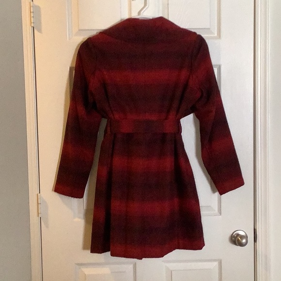 Steve Madden Red and Black Wool Blend Wrap Coat - Picture 4 of 14